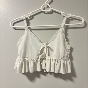 White Ruffled Women's Top Large